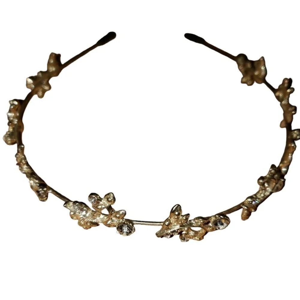 Gold‎ Floral Rhinestone Headband Delicate Leaf Wedding Prom Hair Accessory Tiara